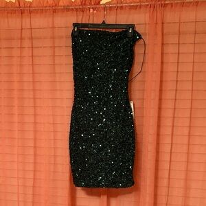 Dazzling Black Sequin Mini Dress cross back straps